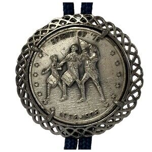 Vintage Bolo Tie Bicentennial 1776-1976 Spirit OF 76 Blue Silver Metal Clasp